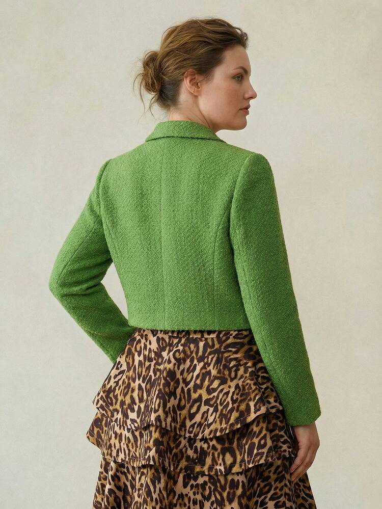 PLUS SIZE ELEGANT TWEED BOXY JACKET