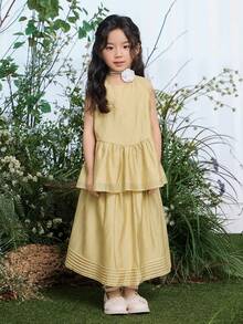 DAZY 女童（小号）圆领无袖荷叶边上衣和休闲半裙套装（2件套）