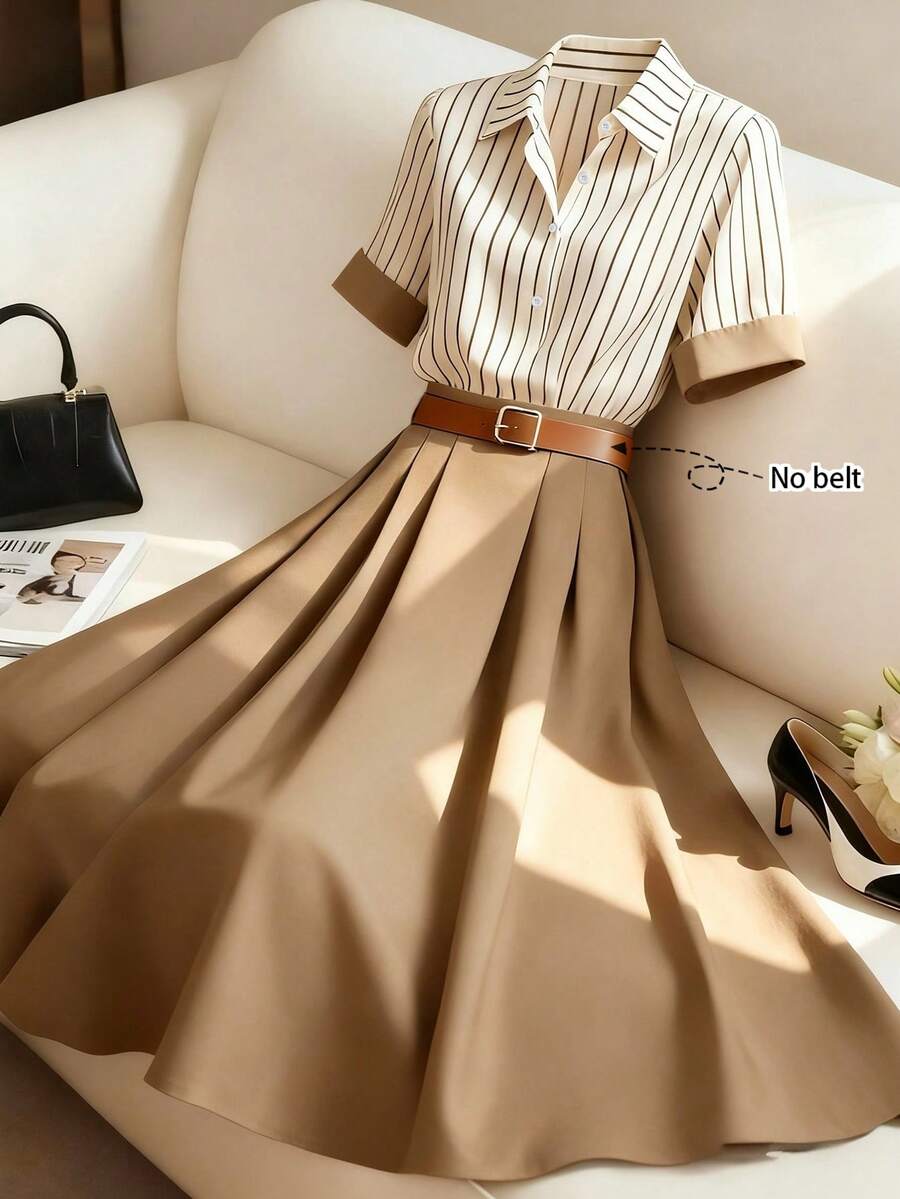 GlowEve 2022新款时尚通勤条纹拼接女装 - 彩色 - 查看 1