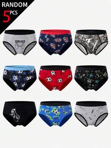 5条装青少年男孩复古图案游戏手柄、足球、彩色印花柔软棉混纺透气三角裤 - 彩色 - 查看 6