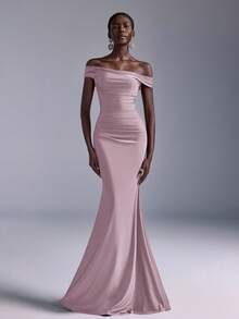 Elitara Elegant Ruched Off-Shoulder Mermaid Dress, Suitable For Weddings, Parties, Vacations, Prom, Bridesmaid (Adult) - Baby Pink - View 1