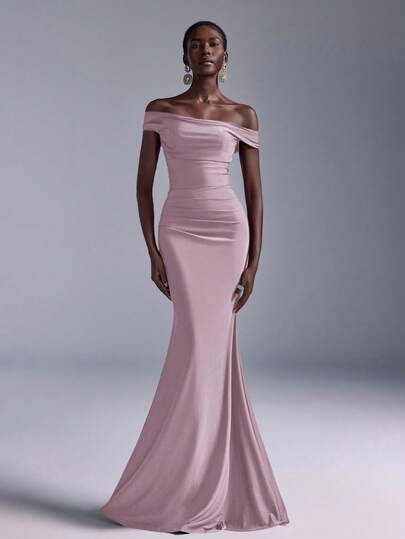 Elitara Elegant Ruched Off-Shoulder Mermaid Dress, Suitable For Weddings, Parties, Vacations, Prom, Bridesmaid (Adult)