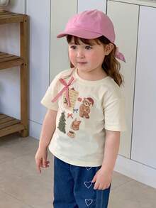 DAZY Toddler Girls' Round Neck Cartoon Christmas Bow Print Top - Apricot - View 6