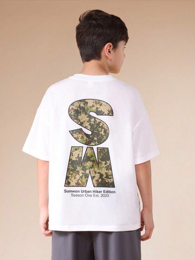 Camouflage Print Back Graphic T-Shirt