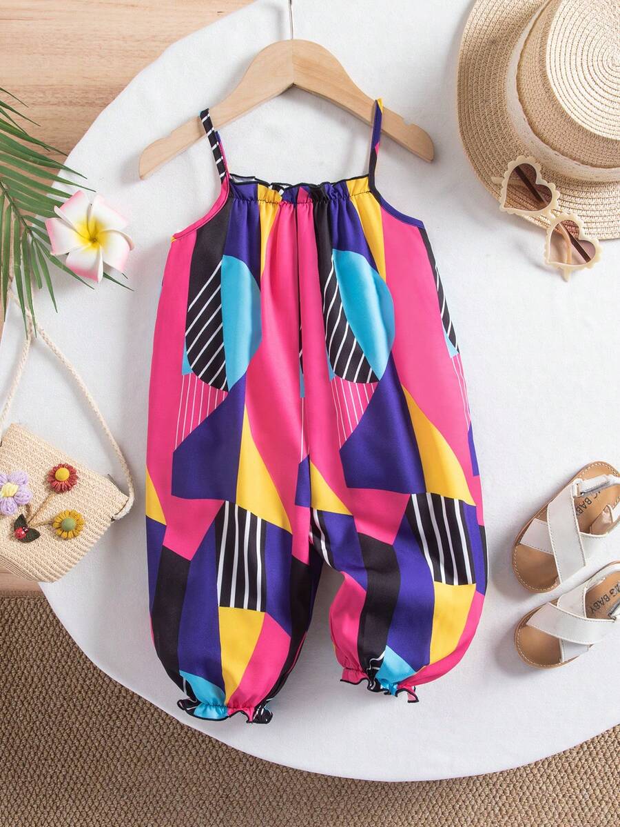 SHEIN 这款女婴可爱百搭的休闲连体衣采用菱形图案设计，非常适合日常穿着、生日派对、聚会、演出、婚礼、洗礼、开幕式、室内外活动、运动、玩耍、派对、拍照、度假和节假日穿着。是春夏季节的理想之选。 - 彩色 - 查看 1