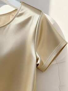 GlowEve 女士纯色圆领短袖休闲百搭T恤 - 黃色 - 查看 5