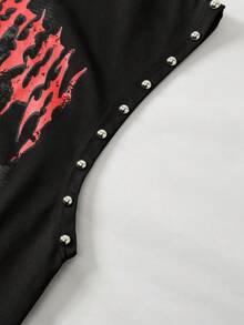 ROMWE MEN Street Life Men's Casual Fashion Street Punk Rock Party Jesus Letter Print Rivet Loose Tank Top, Summer - Black - View 4