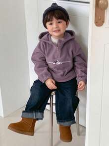 DAZY 男童连帽抓绒英式刺绣卫衣 - 紫色 - 查看 4