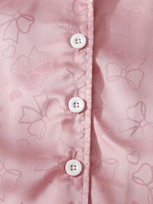 Tween Girls' Pink Bow Print Short Sleeve Top & Bottom Pajama Set - Pink - View 5