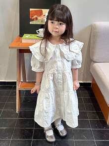 DAZY Toddler Girls' Collar Sweet Cute Korean Style Fresh Spring/Summer Dress - White - View 5