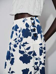 Lumivelle Women's Casual Vacation A-Line Low Waist Blue Floral Print Skirt Long Floral Skirt Flower Skirt Skirt Midi - Blue - View 6