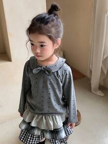 DAZY Toddler Girls' Peter Pan Collar Bow Print Short Sleeve T-Shirt Top, Spring/Summer