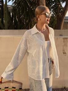 Livesso Lace Collar See-Through Casual Women Shirt - Apricot - View 3