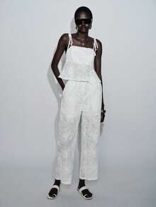 Lumivelle Women's Embroidered Camisole And Pants Two Pieces Set,White Floral Lace Lounge Set,Summer Casual Vacation Holiday Resort Wear,White Slip - White - View 6