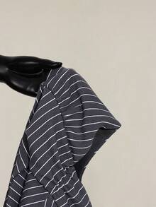 SHEIN ICON Halter Deep V-Neck Cinched Waist A-Line Backless Striped Tank Top - Grey - View 10