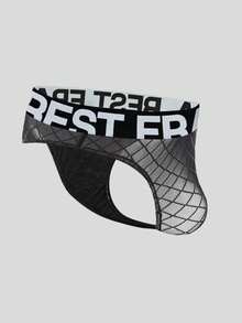 3pcs Men's Fashionable Letter Elastic Band Sheer Mesh Sexy G-String Briefs - Multicolor - View 2