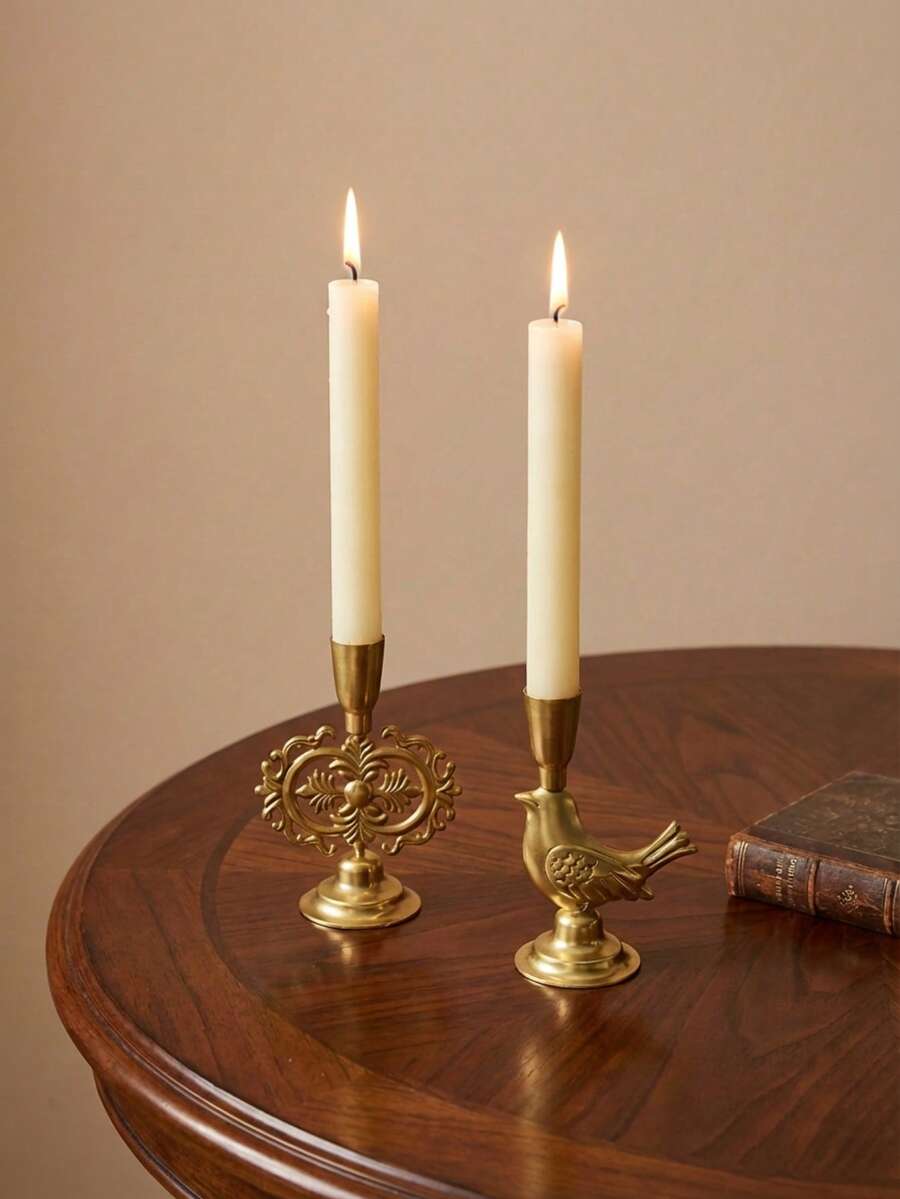 Cirelle European Metal Candle Holders Set, Romantic Table Centerpiece For Wedding & Dining Decor, Vintage Candle Cups For Photography Props, Desktop Atmosphere Decor - Multicolor - View 1