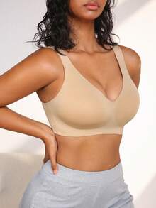 NudeFit Seamless Wireless V-Neck Backless Fashion Bra For Women - Apricot - View 5