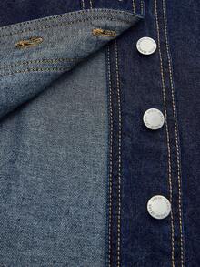 Maija Women's Dark Blue Denim Jacket 3/4 Sleeve Shirt With Belt Spring Elegant Women's Wear - Dark Wash - View 7