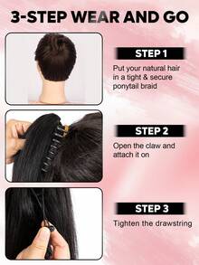 QUICK WEAR 16英寸真人发马尾辫，夹式马尾辫，长款波浪卷马尾辫，自然黑色，100%真人发接发，马尾辫接发