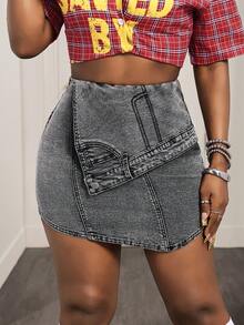 Slaydiva Women's Sexy Fitted Mini Denim Skirt, Summer - Black - View 4