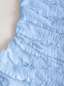 Sweetra 女士夏季度假风3D立体花卉装饰开衩抹胸连衣裙 - 淺藍色 - 查看 5