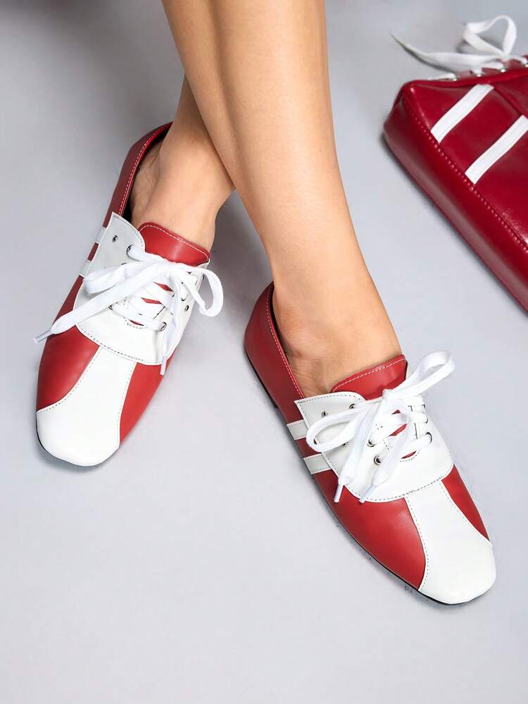CUCCOO GRLICON Women's Lace-Up Contrast Color Casual Flat Loafers Valentine's Day