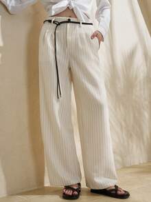 Airaco Women's Striped Print Slant Pocket Casual Pants - Khaki - View 7