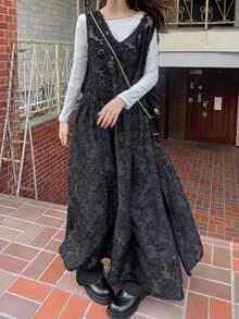 FRIFUL Women's V-Neck Embossed Casual Versatile Sleeveless Dress - Black - View 3