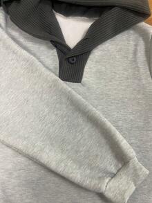 SHEIN Sudadera casual minimalista de color de contraste para tallas grandes, otoño - Gris - Ver 4