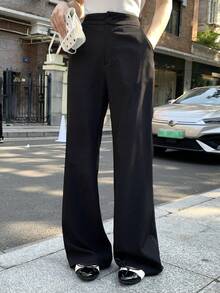 DAZY 女士宽松休闲度假风直筒裤，优雅复古设计，适合春夏穿着 - 黑色 - 查看 6