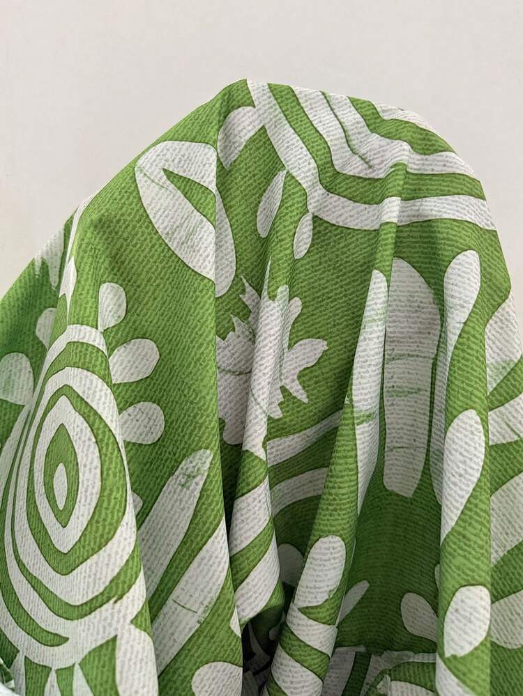 プラスサイズ レディース バケーション オールオーバープリント ウエストタイ 斜めショルダー ポケット ワイドレッグ ジャンプスーツ