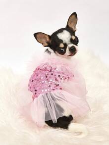 PETSIN 1pc Pet Universal Valentine's Day Sequin Mesh Princess Dress Dog Apparel