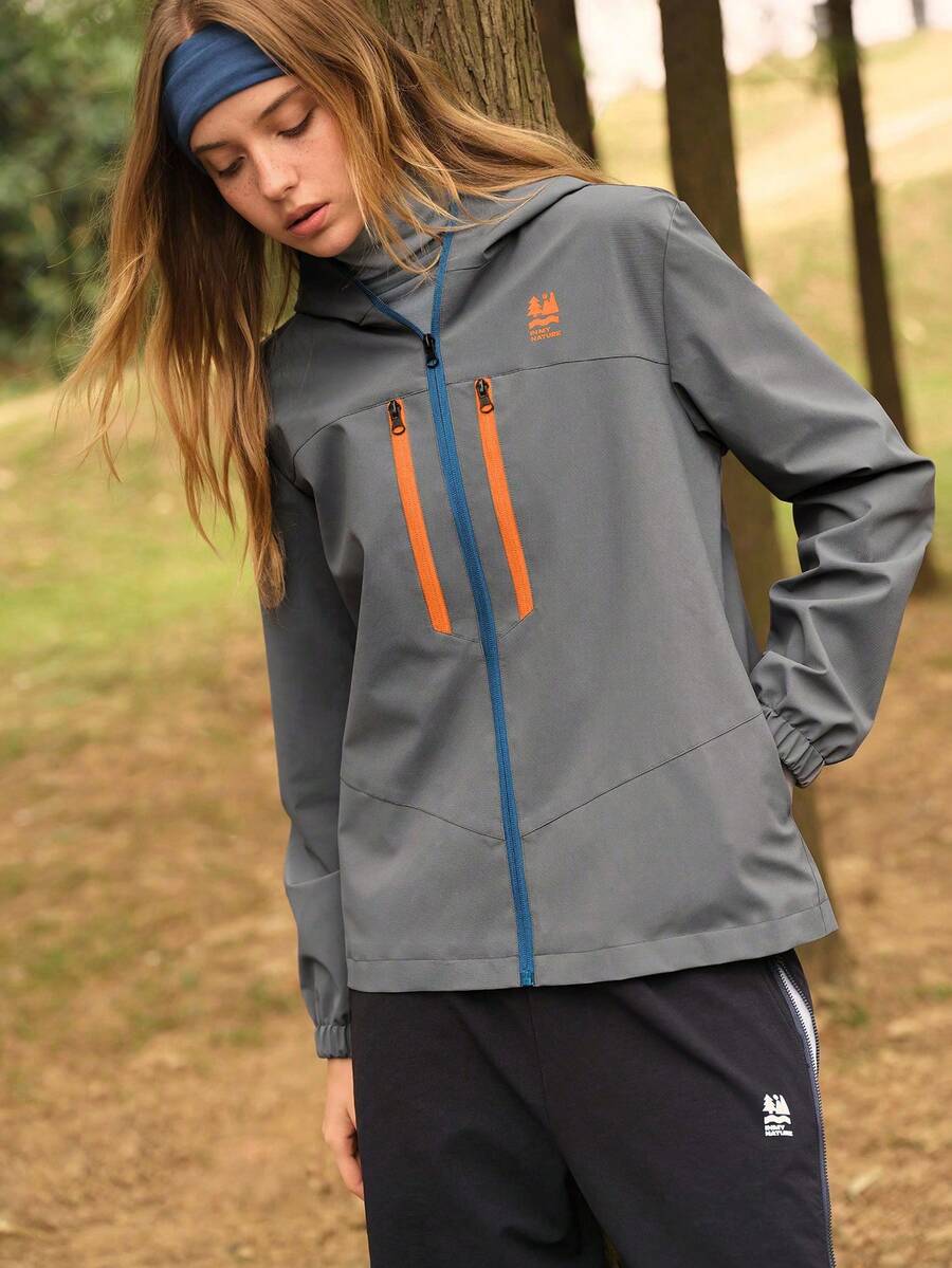 SHEIN In My Nature Women's Letter Print Long Sleeve Zip-Up Hooded Casual Jacket