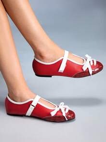 CUCCOO GRLICON 女士休闲日常系带搭扣舒适平底鞋 - 紅色 - 查看 4