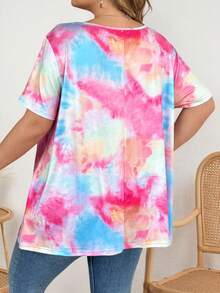SHEIN CURVE+ 扎染爱心印花圆领短袖T恤，休闲简约 - 彩色 - 查看 3