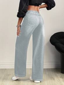 Flexra Quần jean nữ dệt kim dáng chữ V, thiết kế chéo, cạp chun, có túi, chất liệu denim rách. - Rửa nhẹ - Xem 2