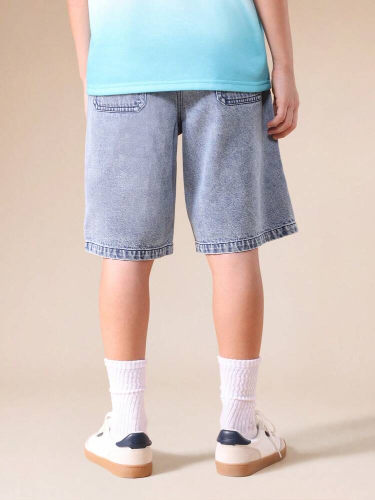 Mid Wash Cargo Denim Shorts With Pockets