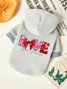 PETSIN 1 Pink Letter Printed Pet Hoodie, Light Gray Casual Style, Autumn And Winter Thick Warm Pet Clothing - Light Grey - View 1