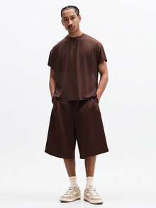 SUMWON Quần short Bermuda ống rộng, dễ mặc với dây rút ở eo và chi tiết sọc bên hông, thích hợp cho trang phục thường ngày thoải mái mùa hè. - màu nâu - Xem 1