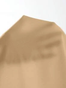 Firerie 女士新款优雅不对称肩部长袖裹身金属装饰褶皱修身T恤，适合秋季、返校季、秋季女装、机场、外出穿着 - 杏色 - 查看 9