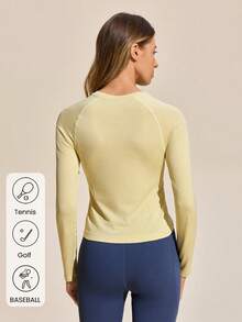 Exploreva Women's Striped Round Neck Raglan Long Sleeve Outdoor T-Shirt - Yellow - View 3