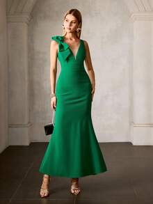MOTF Soiréza VESTIDO DE CÓCTEL PARA FIESTA CON DECORACIÓN DE LAZO Y COLA DE PEZ PARA MUJER - Verde - Ver 4