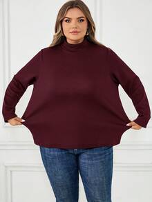 SHEIN CURVE+ Camiseta térmica de manga longa preta com forro térmico, tamanho plus, outono/inverno - Violeta - Visão 4
