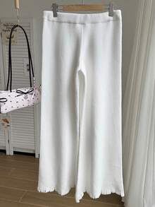 SHEIN EZwear Plus Size Minimalist Fashion Drawstring Waist High Waisted Flare Pants - White - View 2