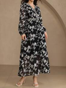 DAZY Elegant Long Sleeve High-End Luxurious Dress For Women - Black - View 5