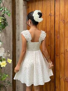 MainGRL 女士休闲度假碎花迷你连衣裙，荷叶边领口和袖口 - 彩色 - 查看 2