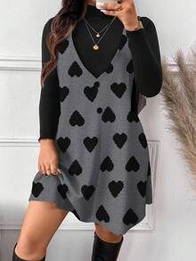 SHEIN Frenchy 2件套加大码纹理爱心印花套装，适合情人节 - 彩色 - 查看 3