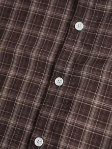 STYNVO 男士格子字母印花纽扣前开襟休闲短袖衬衫 - 咖啡棕 - 查看 4