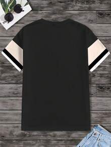 Manfinity Homme 男士休闲撞色条纹老鹰印花短袖T恤 - 彩色 - 查看 2